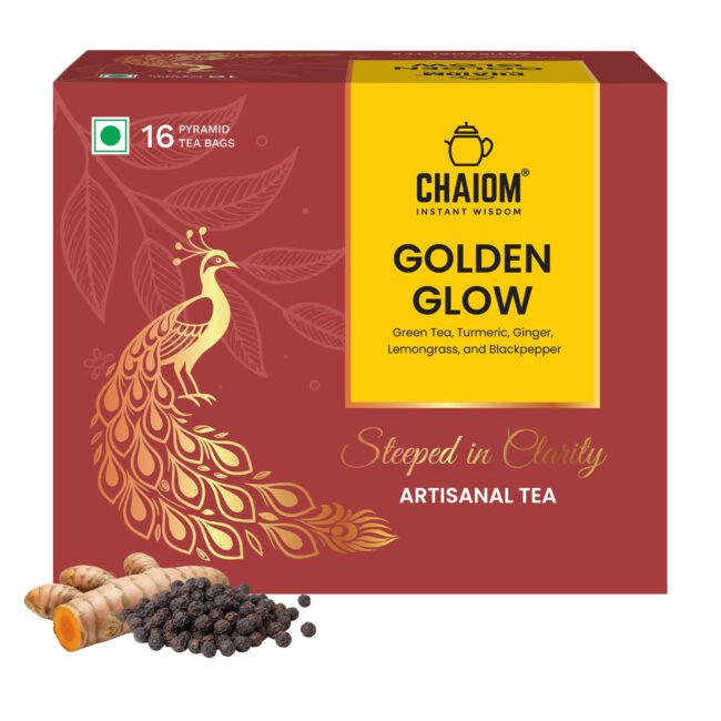 Golden Glow Turmeric & Ginger Green Tea – 16 Pyramid Tea Bag Sachets